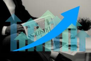 Progress arrows with business sections of the newspapers in the background.