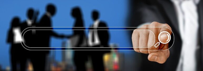 Businessman pointing to an empty search bar - know what your target audience wants to find in the subject line of the email.
