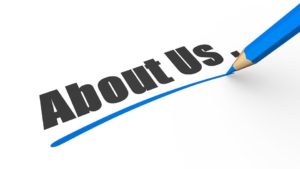 About Us underlined with blue marker - underline your unique high-conversion About Us page.