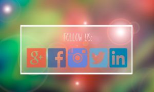 Follow Us call to action, with social media icons below