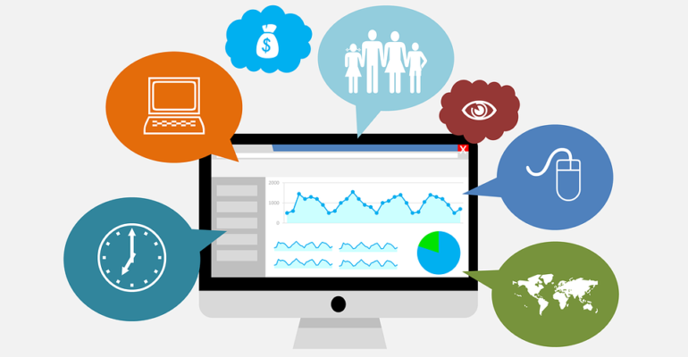 Laptop with different analytics features.