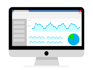 a cartoon drawing of a screen with some analytics on it