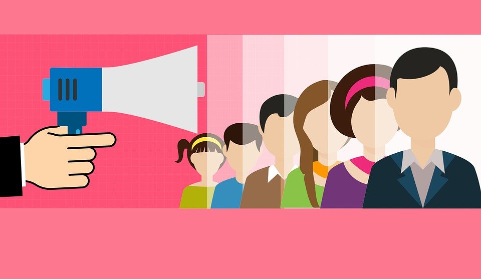 a cartoon drawing of a megaphone announcing guidelines to writing location pages to everybody