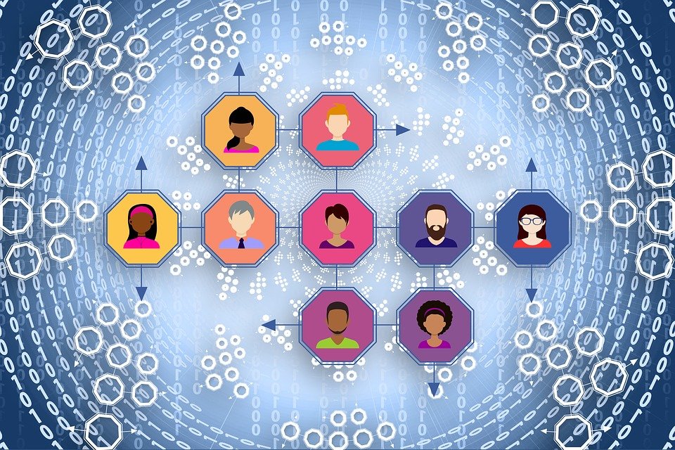a cartoon drawing of a network of users