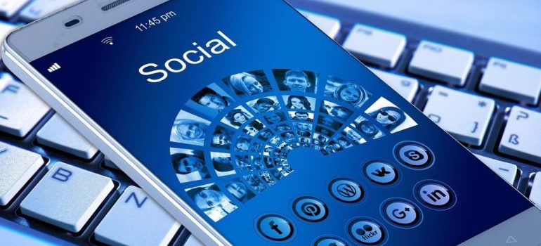 A smartphone with social media tools.