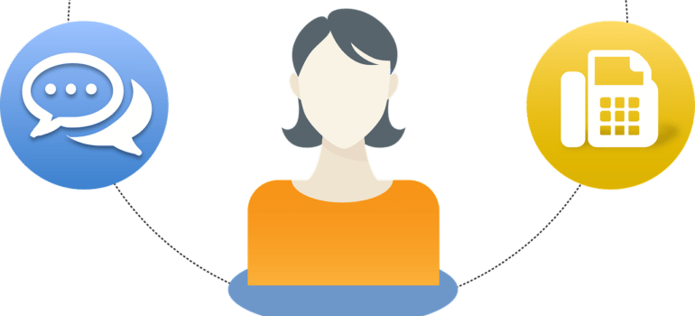 Person with referral icons.
