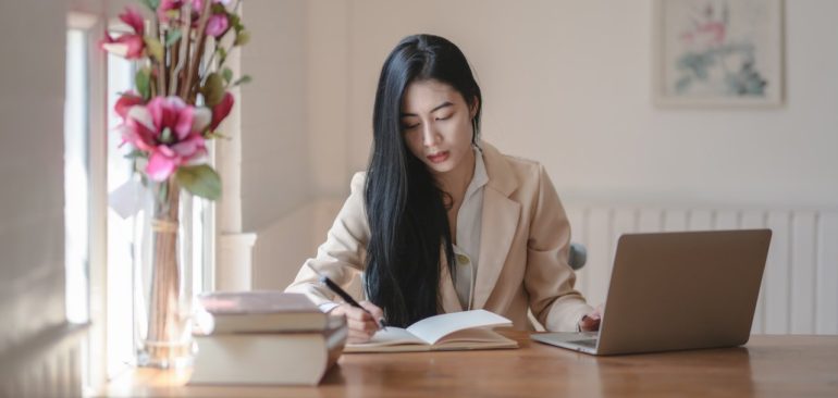 Woman conducting an online interview