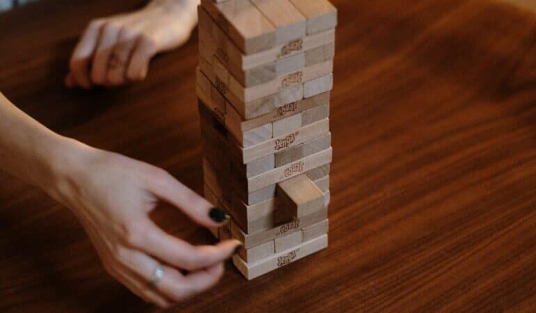 Woman playing Jenga