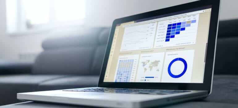 Laptop with data on screen.