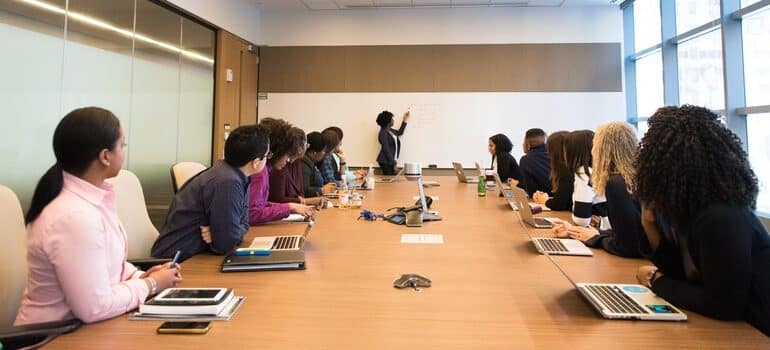 A meeting about how to improve customer responsiveness.