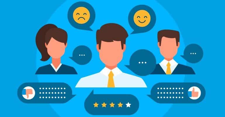 Illustration of testimonials and reviews.
