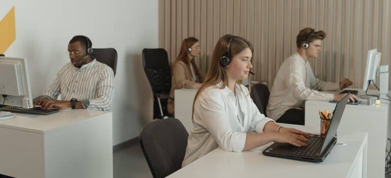 People working in a call center.