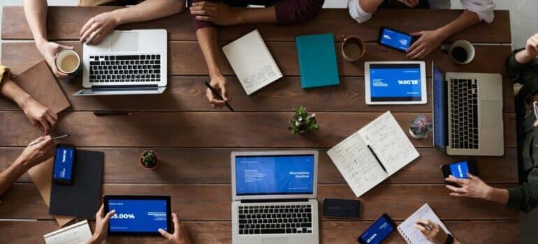 a team meating, representing aligning marketing with sales