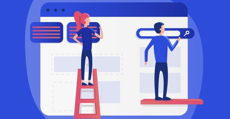 Vector image of people working on web design.