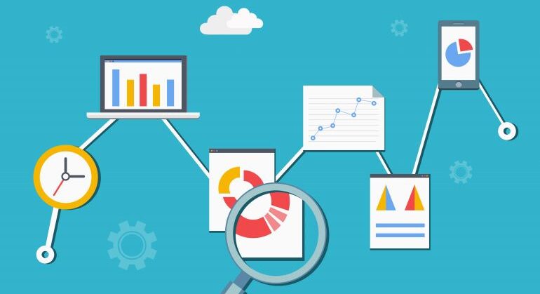 Vector image of different processes of measuring website traffic.
