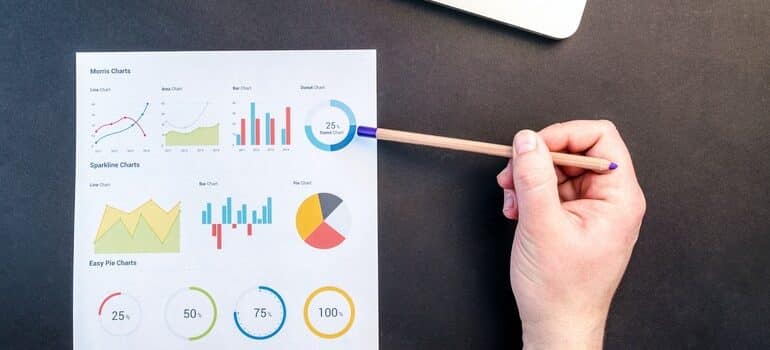 Person going over graphs and statistics.