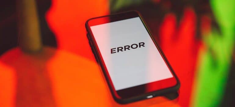 Mobile phone showing an error page.