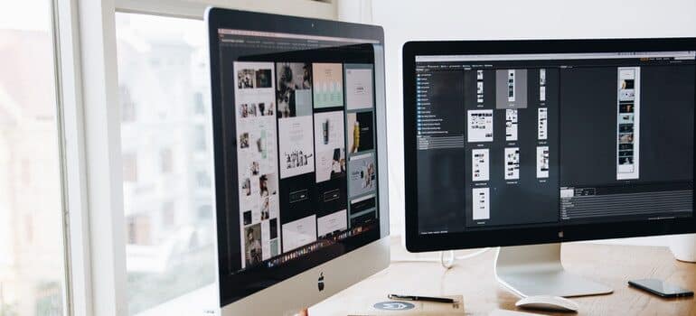 Two computer screens.
