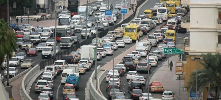 Heavy traffic jam on a highway