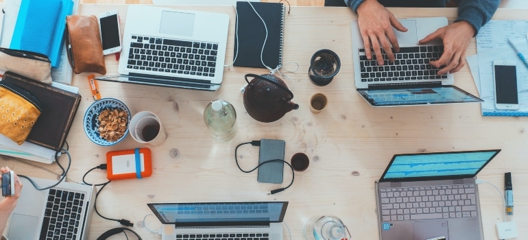 Group of people working on an ad campaign