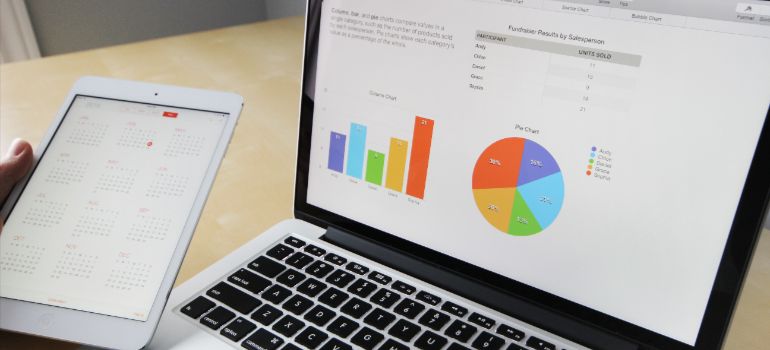 chart of a moving company sales on a laptop
