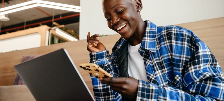 A person reading an email