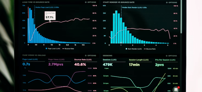 Performance data displayed on a screen