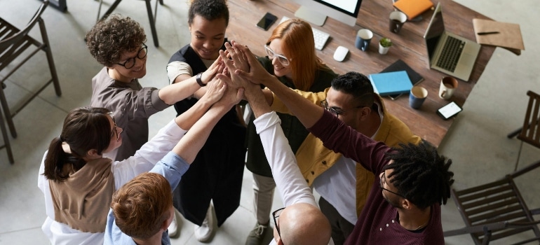  A team joining hands 
