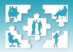 Different parts of a team as pieces of a puzzle that fit together.