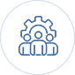 Icon of team with gear wheel in the background.