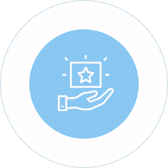 An icon of a hand holding a star badge to symbolize the success of moving SEO for brands.