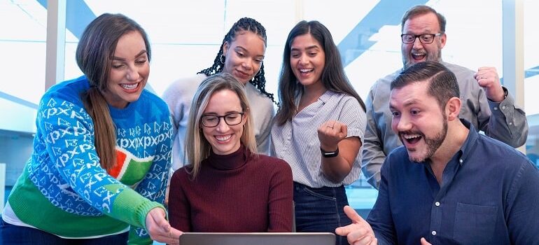 A customer showing friends your website