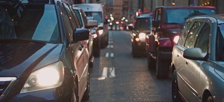 A traffic jam, which is one of the biggest challenges for moving companies