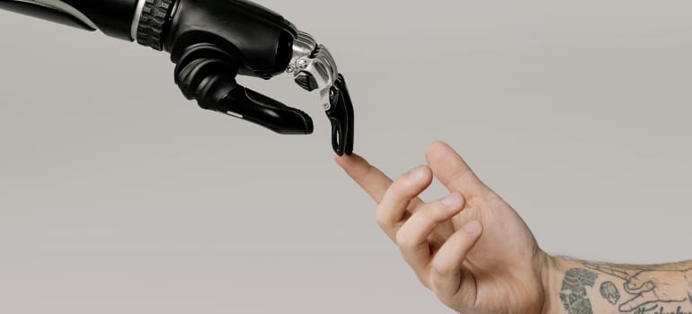 Man interacting with AI technology, symbolizing smart keyword strategies.